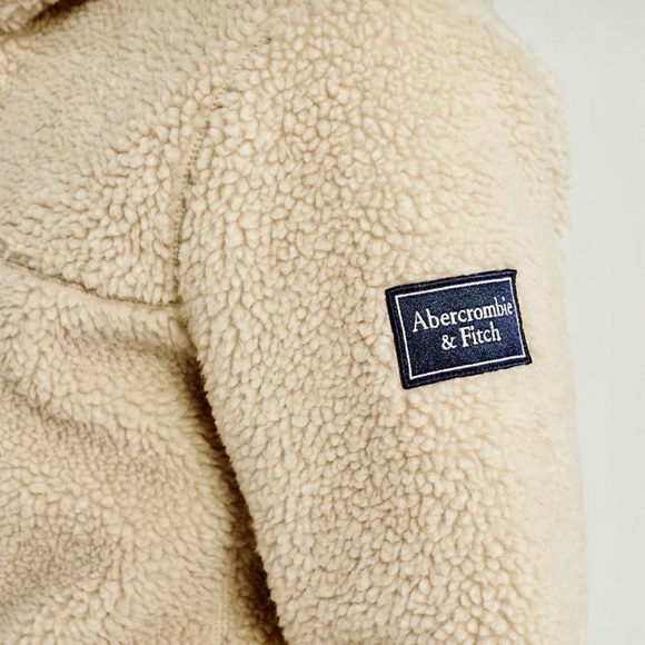 ✨ABERCROMBIE & FITCH Sherpa Full Zip Hooded Jacket Light Brown Mens XS - Picture 11 of 12